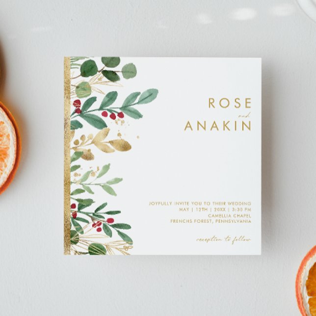 Convites Verde de Natal Moderno | Casamento quadrado branco (Criador carregado)