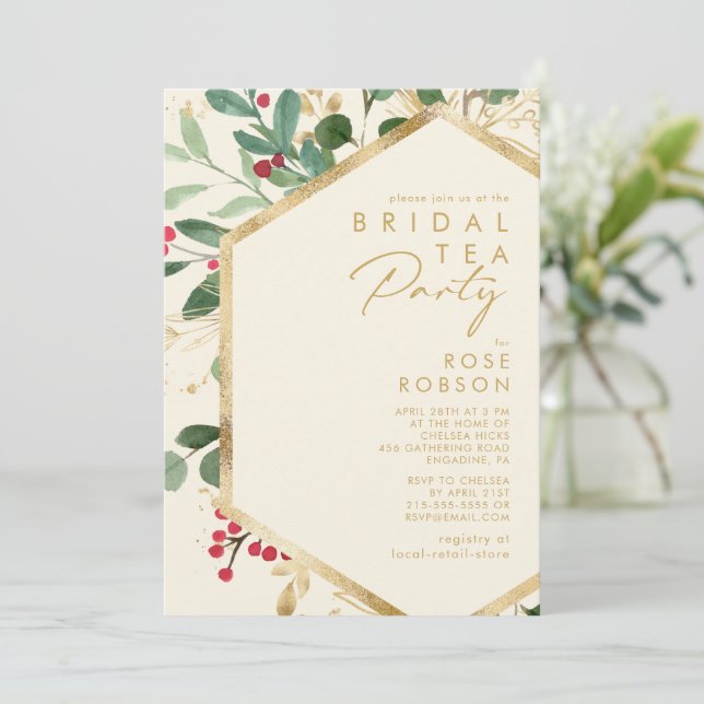 Convites Verde de Natal Moderno | Cream Bridal Tea Party (Em pé/Frente)