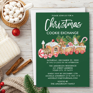 Convites Verde de Troca de Cookies de Natal com Script de P