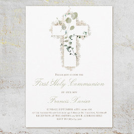 Convites verde deixa branco cruz Primeira Comunhão Santa