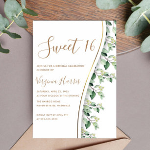 Convites Verde Deixa Folhagem Doce Dezesseis 16 Aniversário