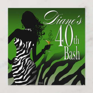 Convites Verde do aniversário de 40 anos de Diane da zebra
