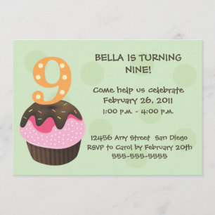 Convites Verde do cupcake 9 do feliz aniversario