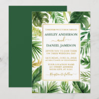 Verde Dourado Casamento Tropical Watercolor