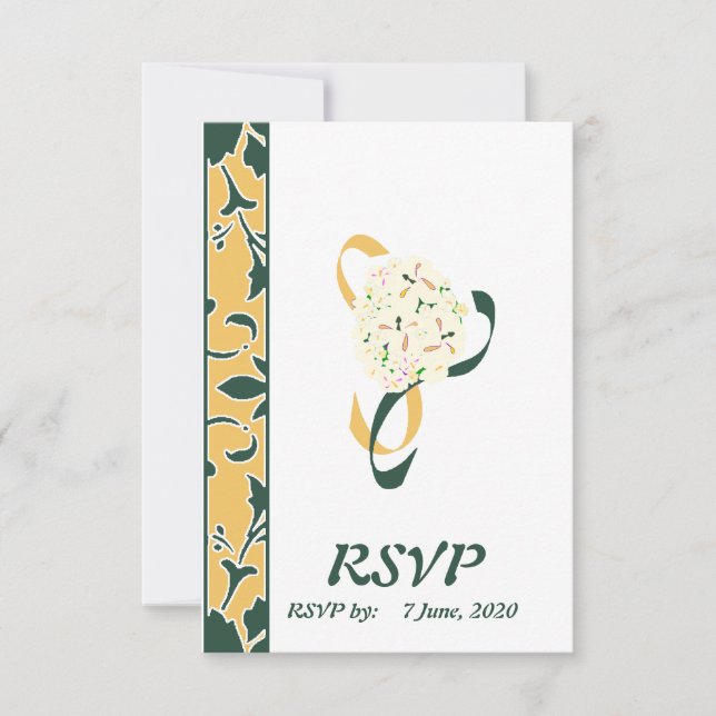 Convites Verde, Dourado e Branco,Cartão de Casamento RSVP D (Frente)