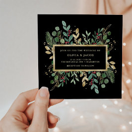 Convites Verde dourado em Preto | Casamento de Natal