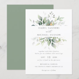 Convites Verde Dourado Folha de Aquarela Moderna