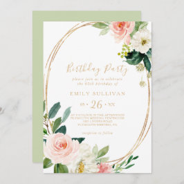 Convites Verde e Dourada Geométrica 60ª Festa de aniversári