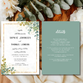 Convites Verde e dourado Tudo em um eucalipto aquarela