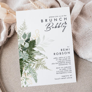 Convites Verde e Folha Dourada Brunch e Bubble