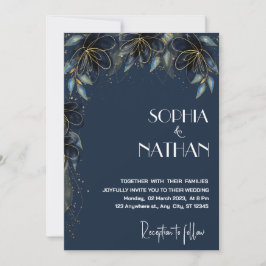 Convites Verde e Folha Dourada | Casamento Marinho escuro