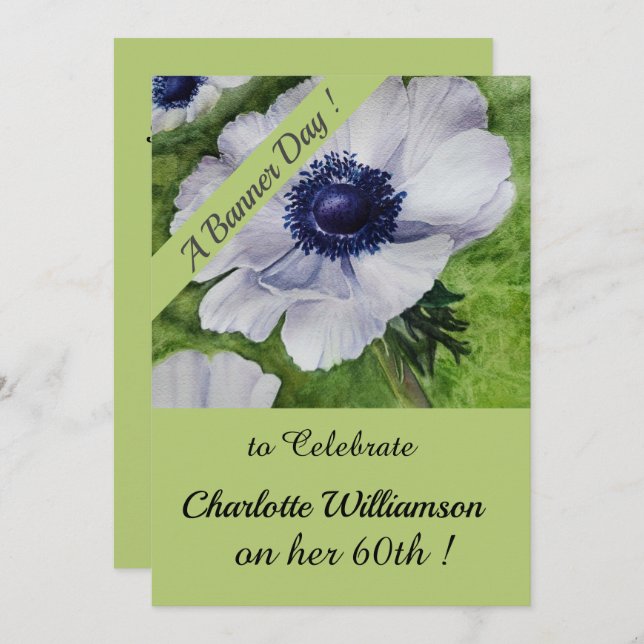 Convites Verde e Púrpura Aquarela Aniversário Floral (Frente/Verso)