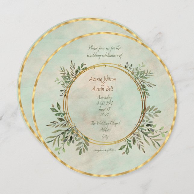Convites Verde e quadro geométrico Dourado (Frente/Verso)