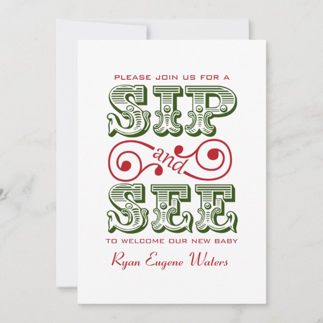 Convites Verde E Vermelho E Visite Nosso Novo Bebê (Frente)