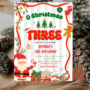 Convites Verde e Vermelho Retro O Aniversário de Natal Três