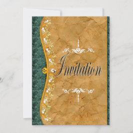 Convites Verde elegante e laranja em castanho