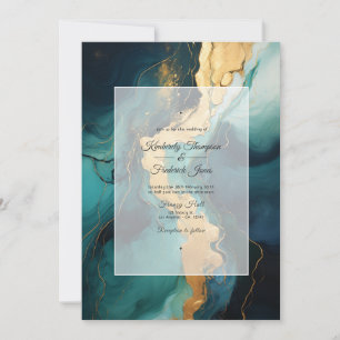 Convites Verde escuro, creme e Dourado Casamento de Tinta