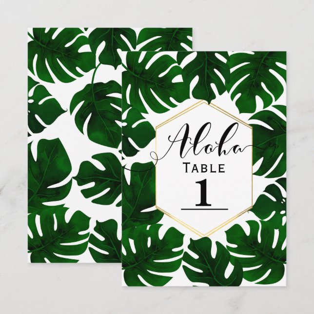 Convites Verde Escuro Folha Tropical Branco Número Dourado  (Frente/Verso)
