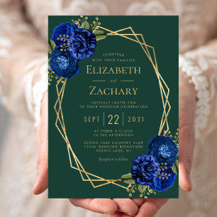 Convites Verde Esmeralda Azul Real Floral Dourado Casamento