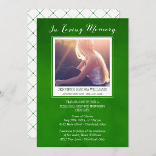 Convites Verde esmeralda em memorial Loving da foto da