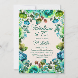 Convites Verde Esmeralda Floral Fabuloso Aniversário de 70