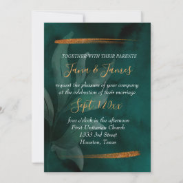 Convites verde-esmeralda moderno e folhas