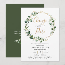 Convites Verde Eucalipto Dourado Geométrico Mudar a Data