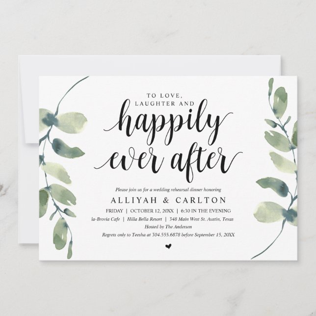 Convites Verde Eucalipto, Jantar de Ensaios de Casamento (Frente)