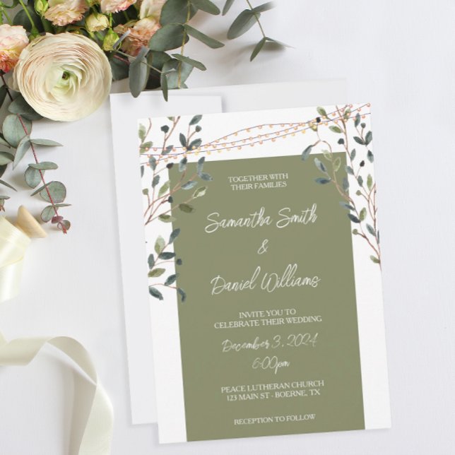 Convites Verde Eucalipto Salvia (A botanical themed wedding invitation.)