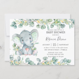 Convites Verde Eucalyptus Elephant Chá de fraldas Neutro