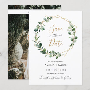 Convites Verde Eucalyptus Quadro geométrico Salvar a Data