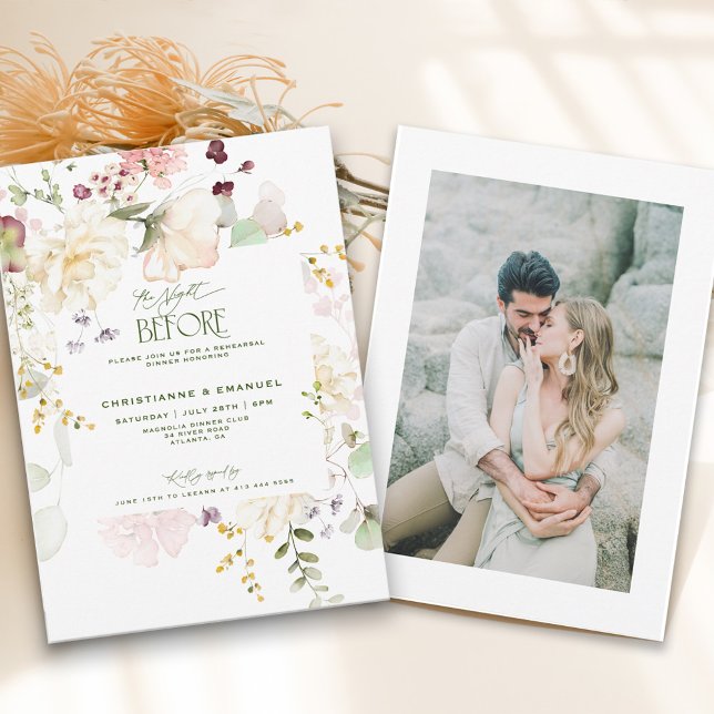 Convites Verde Floral A Noite Antes Do Janto De Ensaio (Criador carregado)