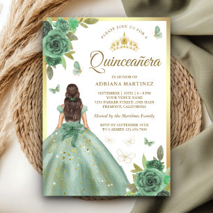 Convites Verde Floral Borboleta Quinceanera Empoeirado Sage
