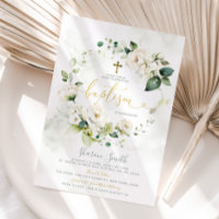 Verde-Floral Branco Elegante Christening Baptism
