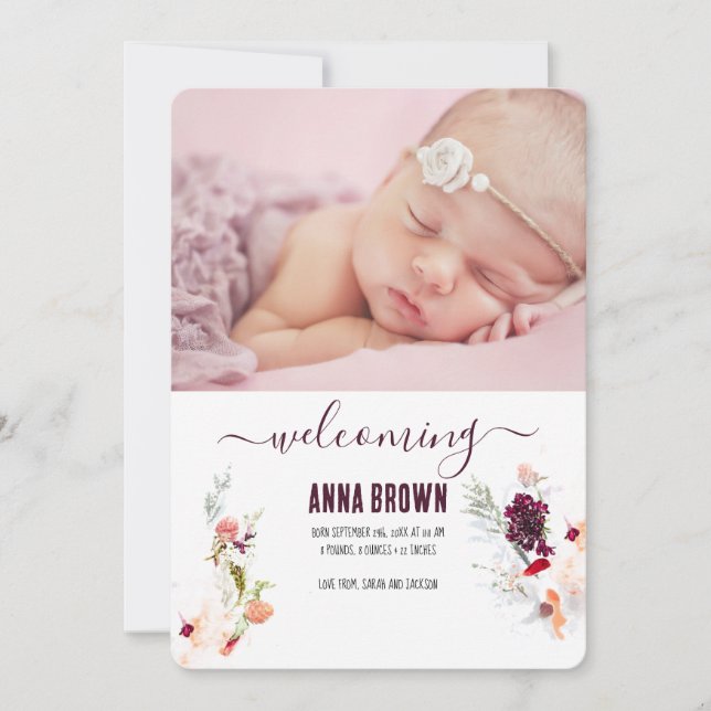 CONVITES VERDE FLORAL ELEGANTE, LARANJA, BEBÊ VERMELHO E VI (Frente)