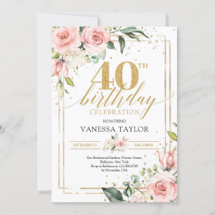 Convites Verde floral rosa pincelado boêmico e ouro 40 pol