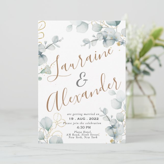 Convites Verde folhagem eucalipto verde floral jardim (Em pé/Frente)