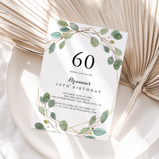 Convites Verde Geométrico Eucalyptus 60ª Festa de aniversár (Criador carregado)
