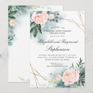 Convites Verde Geométrico Floral Bodas de Aniversário