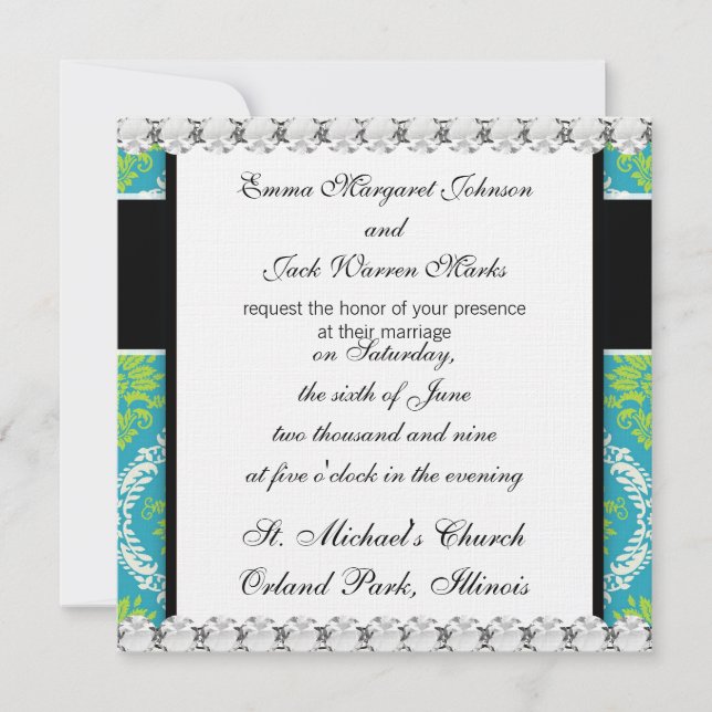 Convites verde limão azul adorável e ornamentado creme dama (Frente)