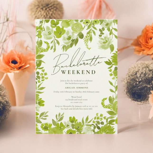 Convites Verde limão de boho pintado com solteiro no fim de (Boho lime green hand painted bachelorette weekend invitation)