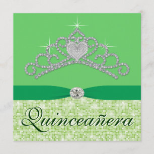 Convites Verde limão Diamond Tiara Green Quincenera