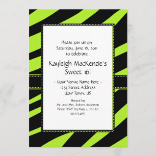 Convites Verde limão e Black Zebra Stripes Sweet 16 Invita