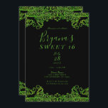 Convites Verde limão Sparkle Glitter Black Sweet 16 Party<br><div class="desc">Personalizar para qualquer evento</div>