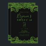 Convites Verde limão Sparkle Glitter Black Sweet 16 Party<br><div class="desc">Personalizar para qualquer evento</div>