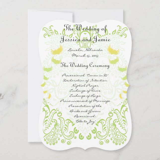 Convites Verde limão Whimisical Bird Wedding Menu (Frente)