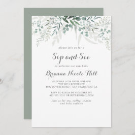 Convites Verde Minimalista Eucalyptus Sip and See