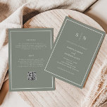Convites Verde Mínimo e Chic Sage | Todos em Um Casamento<br><div class="desc">Estes elegantes, modernos, todos em um convite de casamento apresentam um simples design de texto verde sábio e branco minimalista, com um quadro clássico na fronteira. Adicione suas iniciais ou monograma para torná-las completamente suas. A parte traseira da sala de convites para seus detalhes de casamento (informações de recepção, acomodações...</div>