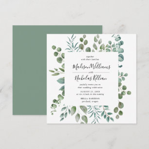 Convites Verde Moderno   Casamento quadrado