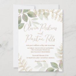 Convites Verde Moderno com Casamento Dourado